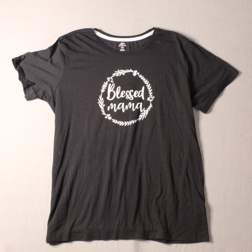 Celebrate Blessed Mama T-Shirt Women XL Black Good Graphic Short‎ Sleeve Tee
